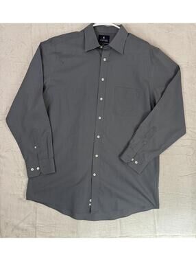 Stafford Men’s Shirt Size L Grey Tailored Culture Travel Easy Care Broadcloth